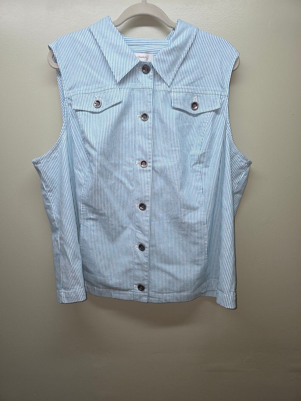 CJ Banks Classic Blue White Stripe Denim Button Vest 2X